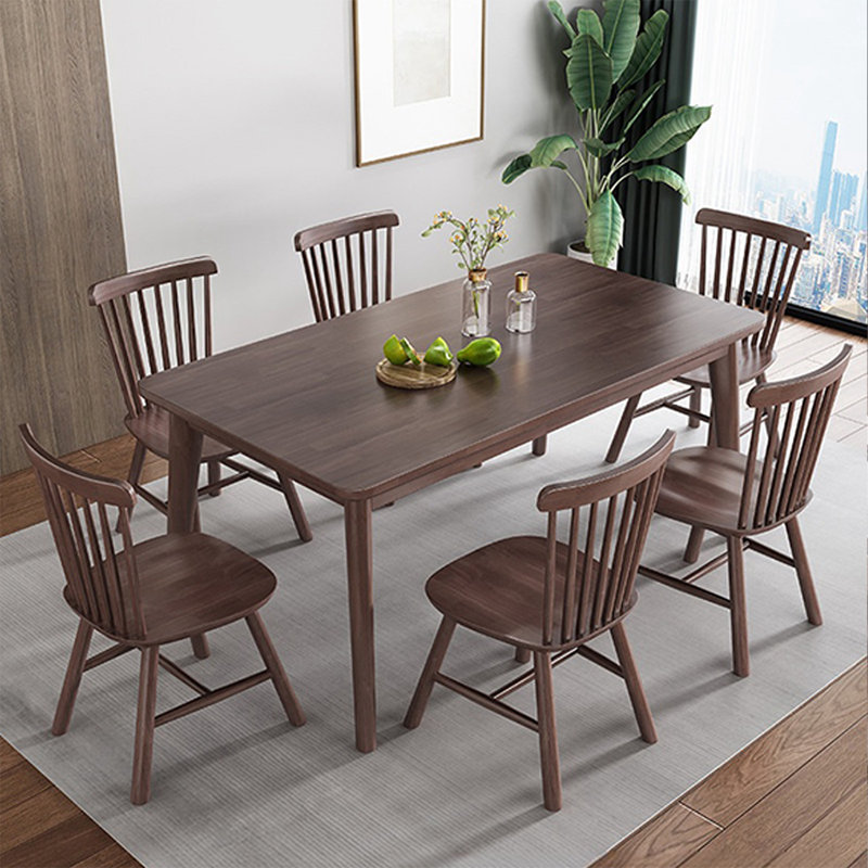 Black Walnut Color Rectangular Solid Wood Dining Table, 29.53"H x 55.12"L x 31.5"W