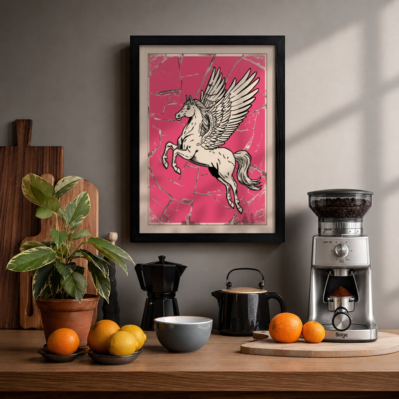 Pegasus in Flight Retro - Framed Print, A2 - 59.4 x 42.0 cm, Black
