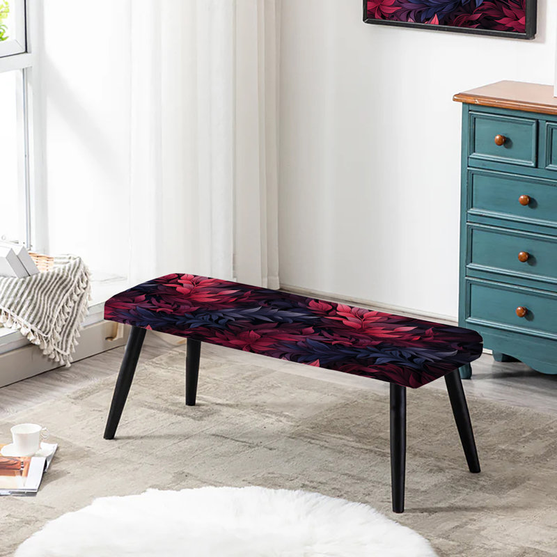 Crimson Twilight Moody Patterns - Floral Upholstered Black Bench
