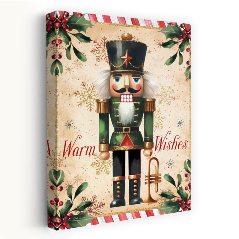 «Warm Wishes Nutcracker», art abstrait fantaisiste traditionnel, H 24 po x l 16 po