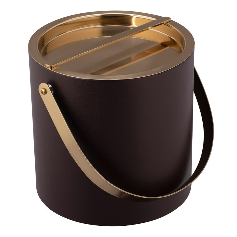 Senetta Leatherette Ice Bucket, Chocolate/Polished Gold