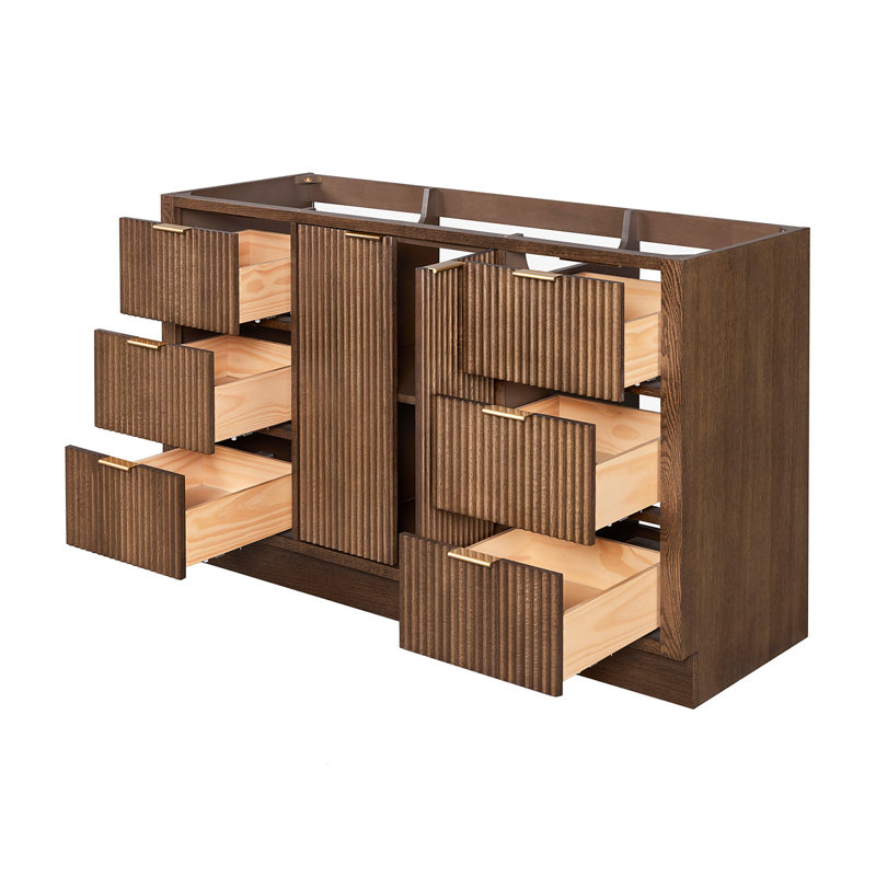 Base de meuble-lavabo simple en bois massif Haun, Chêne brun
