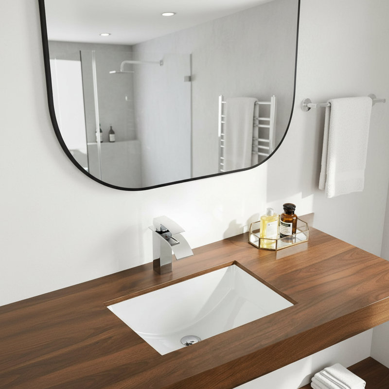 21" X 14.72" White Rectangular Ceramic Undermount Bathroom Sink With Overflow