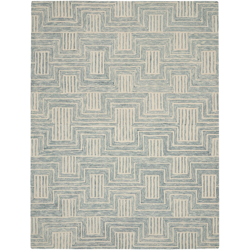 Farhaad 8' x 10'6" Ivory/Turquoise Modern Indoor Rug, Rectangle 8' x 10'6"