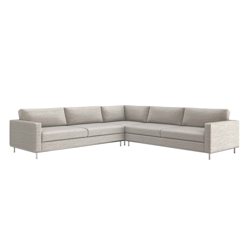 Valencia Upholstered L-Shaped Sectional Symmetrical, Storm Polyester Blend, Polished Nickel