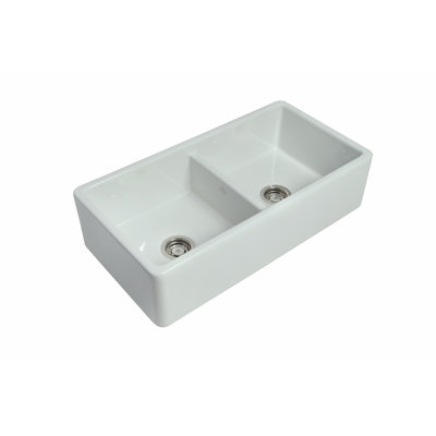 Ribbleton - 35.3″ L X 18.3″ W Fireclay Double Bowl Apron / Farmhouse Kitchen Sink