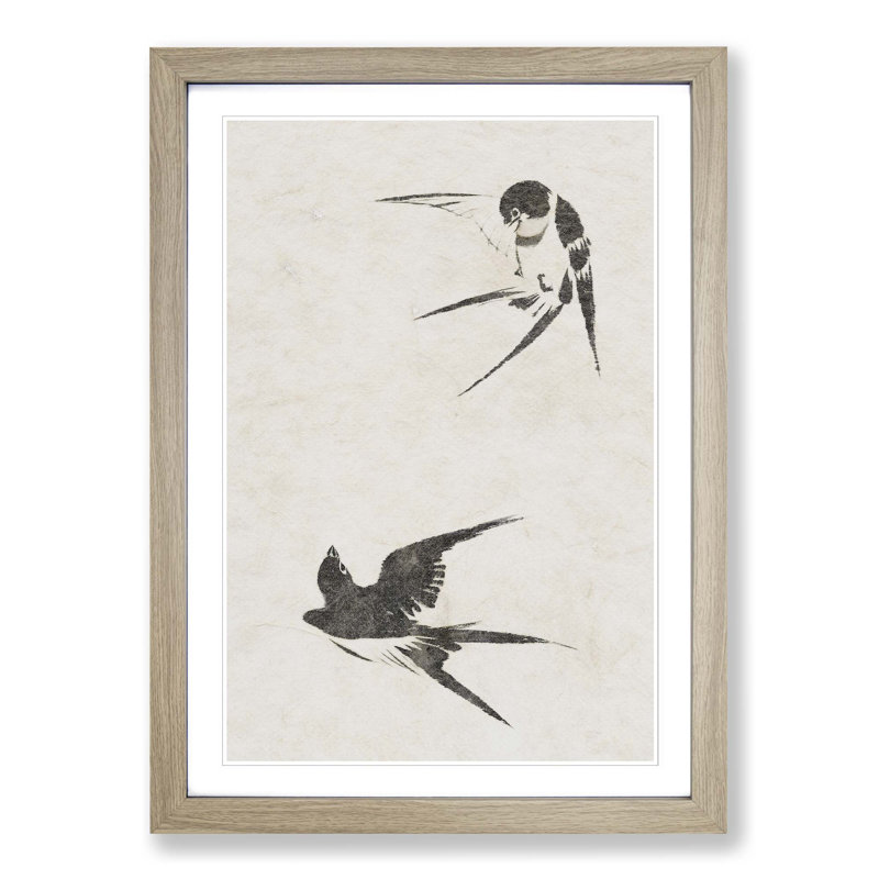 Two Swallows by Sakai Hoitsu - Picture Frame Painting Print on MDF, 65cm H x 48cm W x 2cm D, Oak Framed