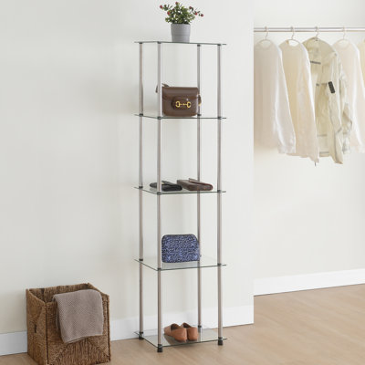 Beckett Etagere Glass Bookcase with Metal Poles