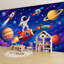Peler et coller le papier peint de la chambre d'enfant, les planètes spatiales colorées, les fusées, l'astronaute, art mural, auto-adhésif et amovible-1238231351
