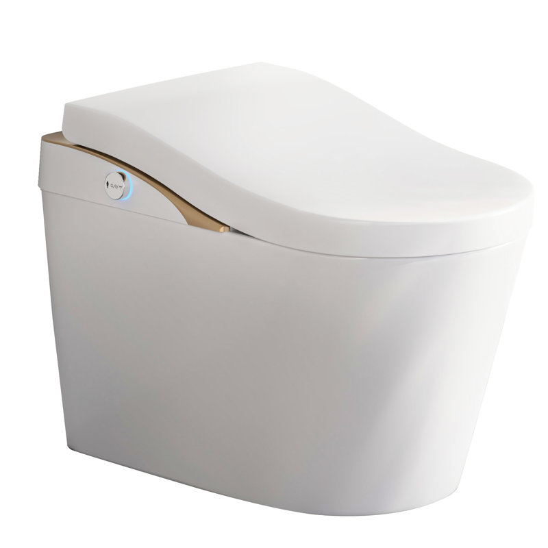 White Modern Smart Toilet With Bidet, Auto Flush, Open/Close, Heated Seat, Warm Water And Air Dry, Foam , , Foot Sensor/Remote, Comfort Height, Siphonic Jet, Adjustable Angle Bidet Sensor, - Saving