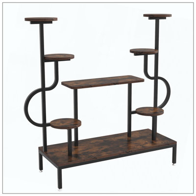 8-Tier Plant Stand With Round/Square Rustic Brown Shelves