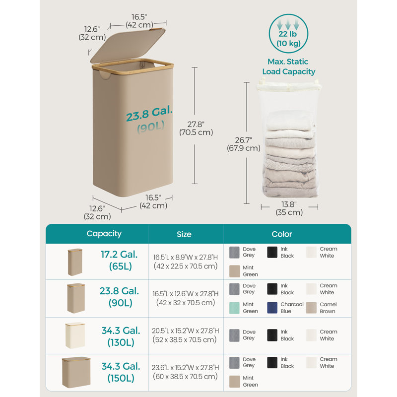 Laundry Hamper with Handles, Camel Brown