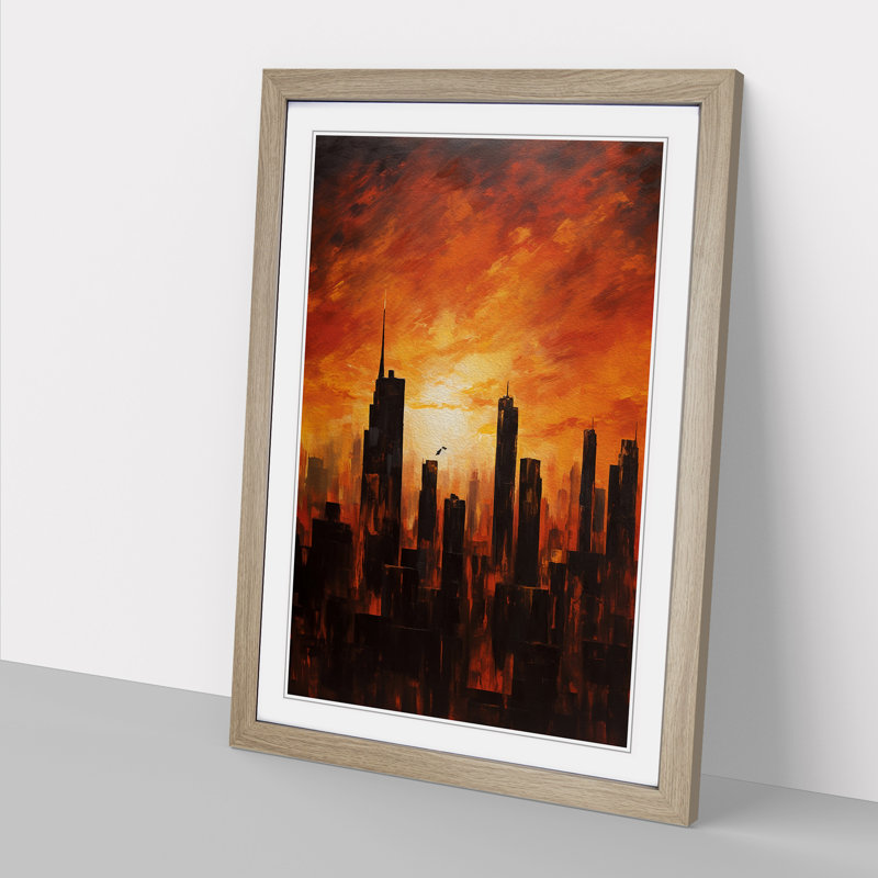 Skyline No.2 - Single Picture Frame Print on Wood, 64cm H x 46cm W, Oak Framed