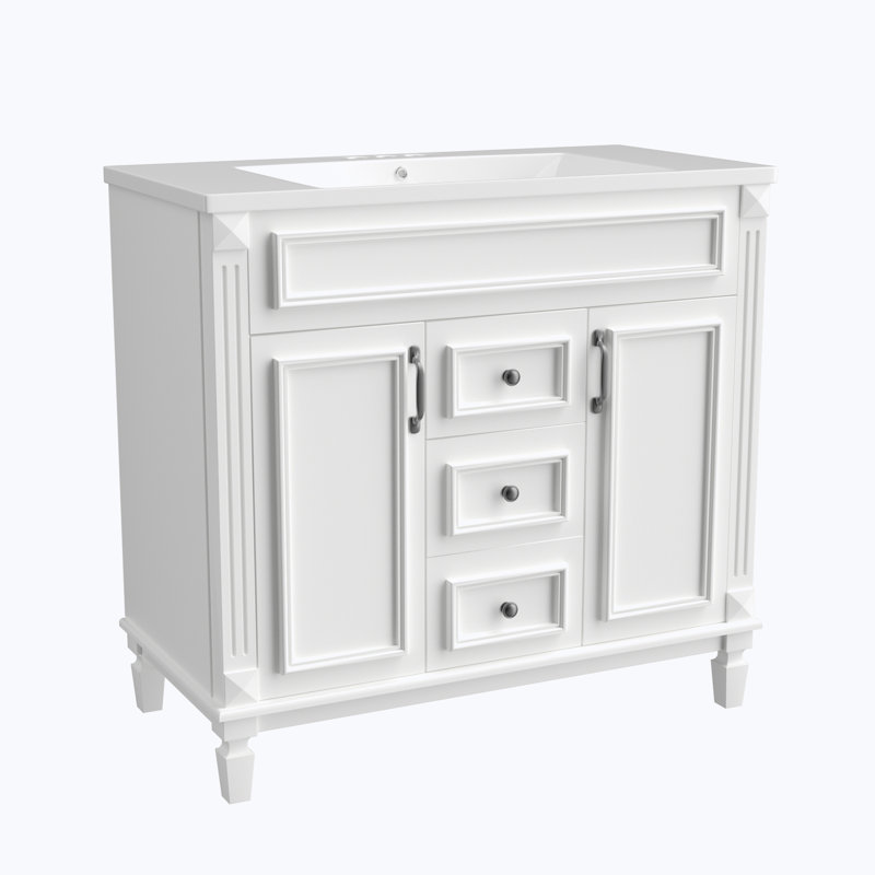36'' Bathroom Vanity with Top Sink, Blanc