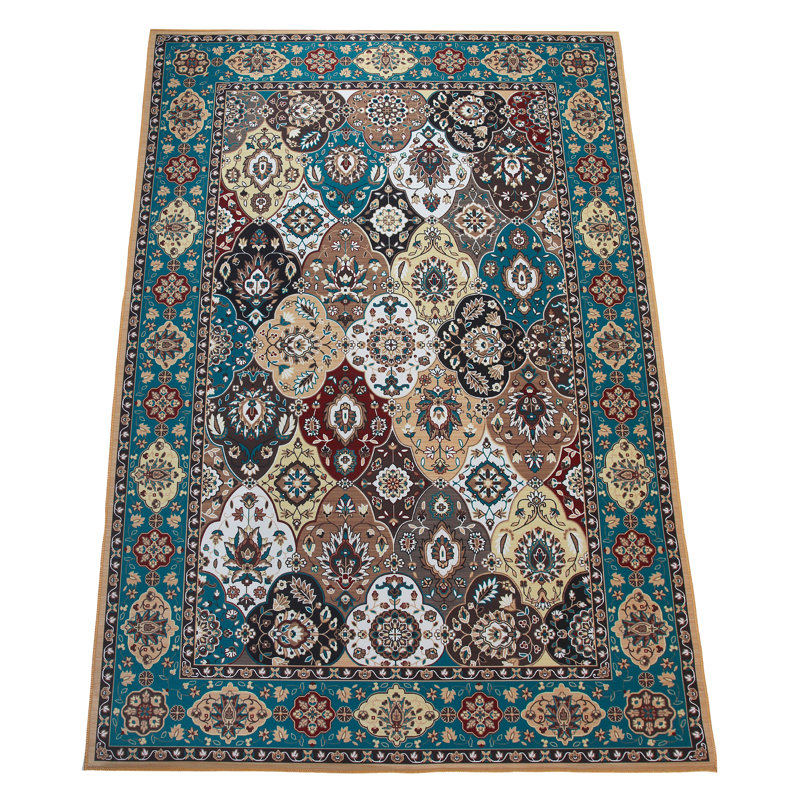 Green Machine Washable Area Rug with Built-in Padding and Non-Slip Backing, Rectangle 8' x 10'