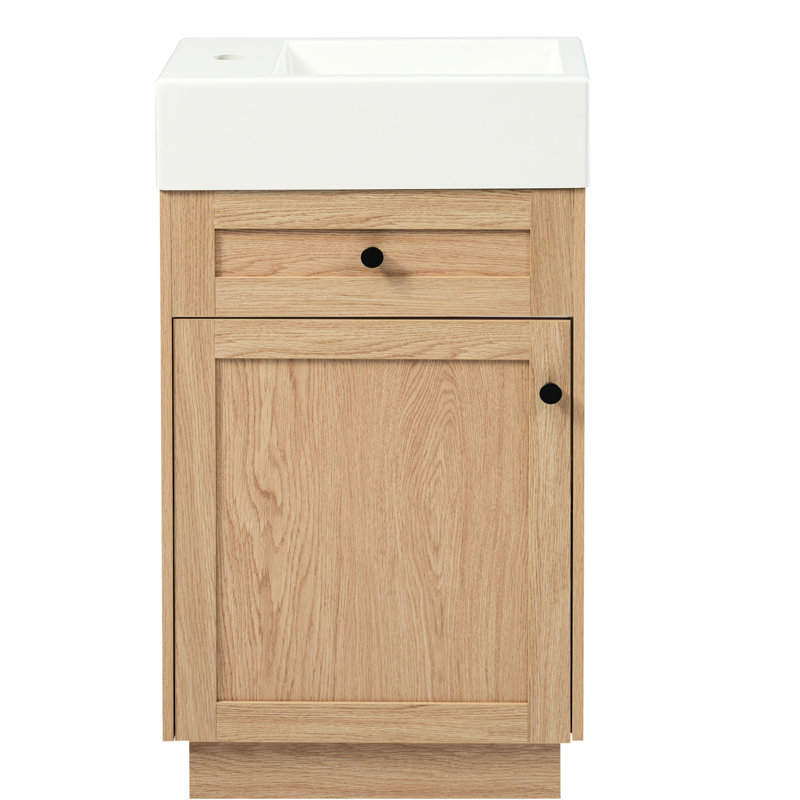 18.5" Bathroom Vanity Of Rustic Style With Reversible Resin Basin, Cabinet Build, Adjustable Inner Shelf For Customized Storage, Elegant Zinc Alloy Handles, Wood Grain Surface, Soft-Close Design