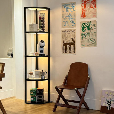 Corner Floor Lamp with Shelves, Dimmable LED Corner Shelf with Lights, Standing Lamp for Living Room