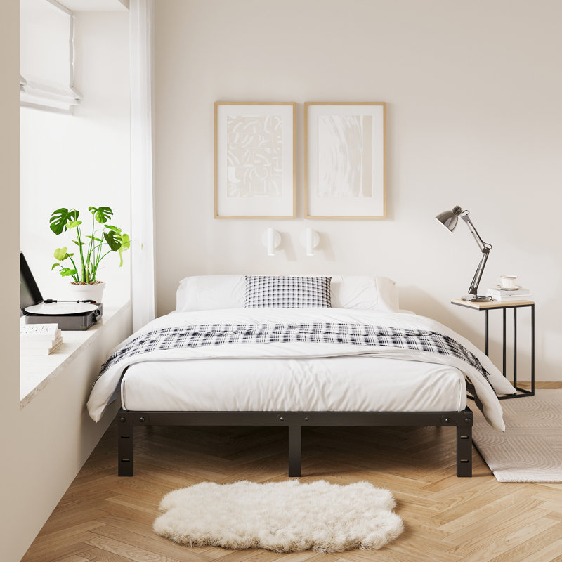 7" Steel Bed Frame Heavy-Duty Noise-Free No Boxspring Needed with Rubber Corner Guards, Queen