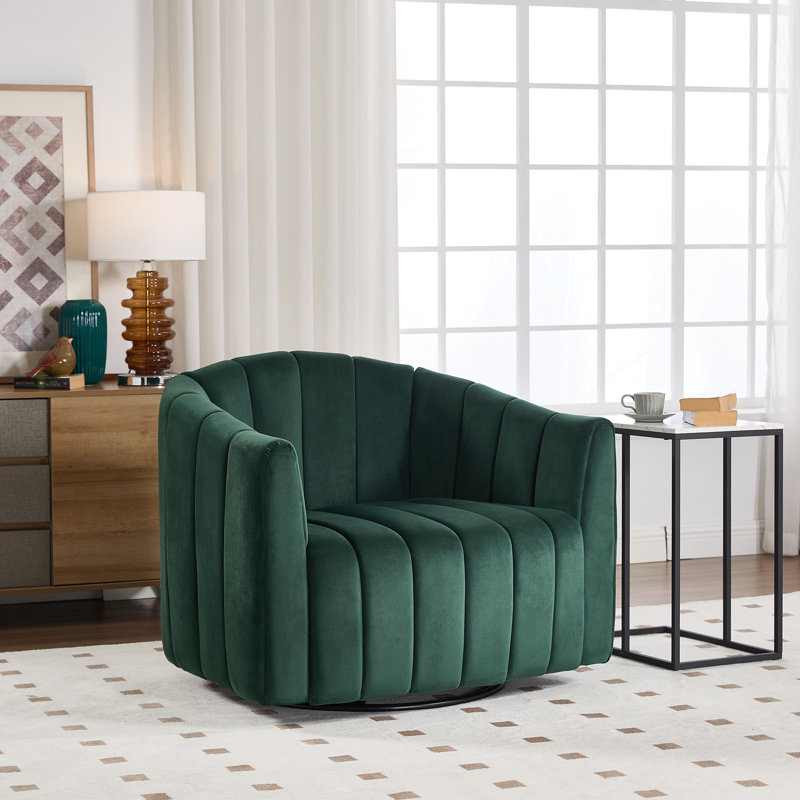 Fauteuil demi-tonneau pivotant rembourré, Velours vert