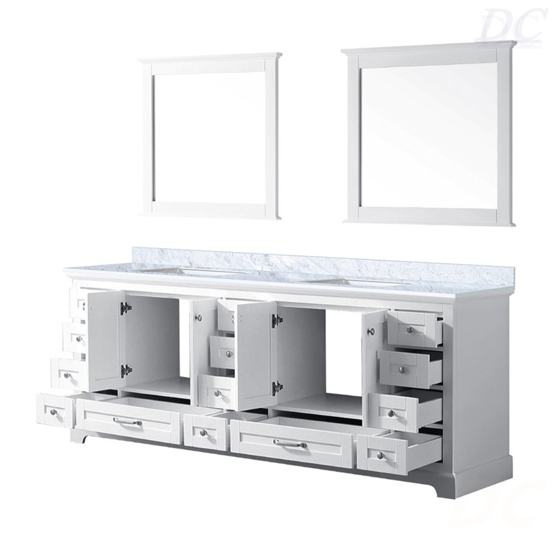 Meuble-lavabo double 84 po X P 22 po D, plateau en marbre de Carrare et Miroirs