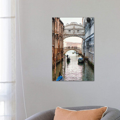 Gondolas Under Bridge of Sighs in Venice 1 Piece Wrapped Canvas Wall Art