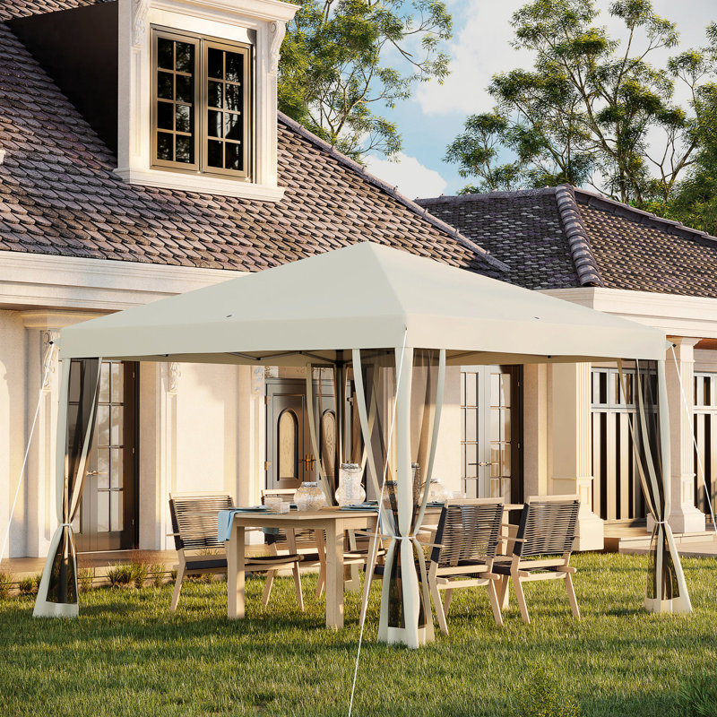 Auvent escamotable 10 pi x 10 pi Beige Pour désherber à l'extérieur dans le jardin et le patio. Hauteur réglable. Filet. Couverture de 100 pieds carrés. Peut accueillir 10 personnes. Facile à assembler. Avec protection réglable pour