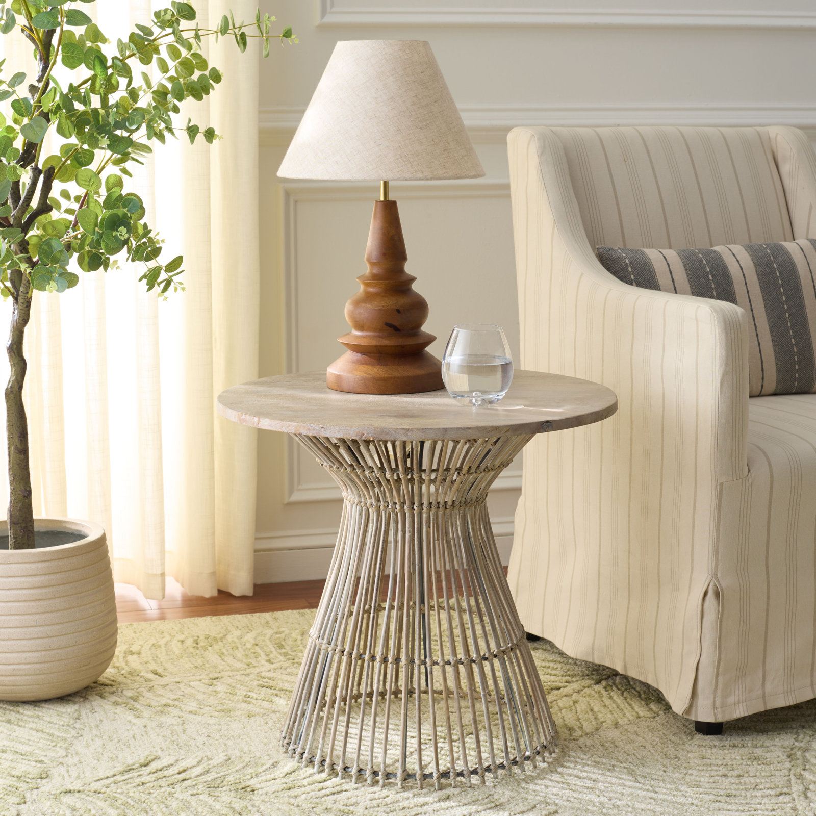 Angelo Solid Wood End Table, Gray White Wash