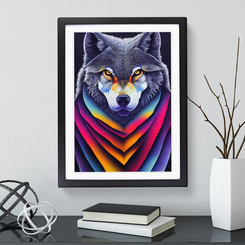 Wolf In Colour No.3 - Single Picture Frame Print, Black Framed, 46cm H x 34cm W x 2cm D