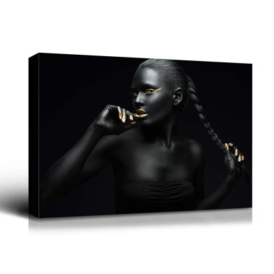 Art mural africain africain sur toile, noir et or abstrait, Portrait de femme, impression sur toile, Art déco moderne pour la décoration intérieure