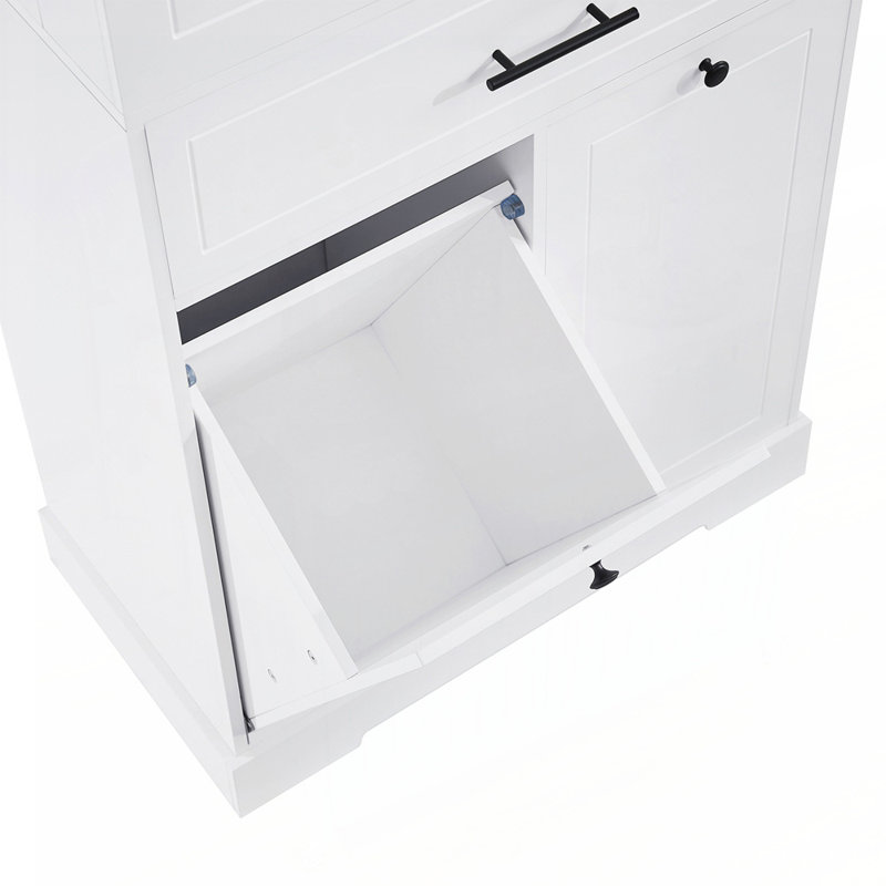 Armoire de rangement pour salle de bain avec panier à linge inclinable, tablette réglable, compartiments multiples, conception autoportante