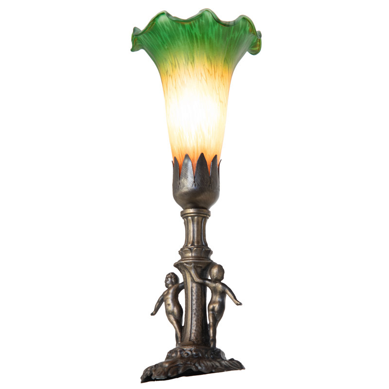 11" High Blue Tiffany Pond Lily Maidens Mini Lamp, Amber/Green