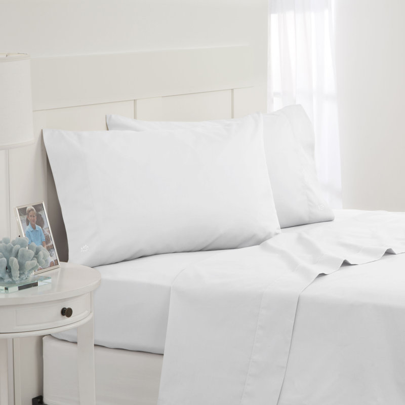 Southern Tide Cotton Twill Sheet Set, White, King Sheet Set with 2 Pillowcases