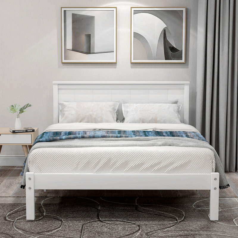 Chares Wood Platform Bed With Headboard, Full, White