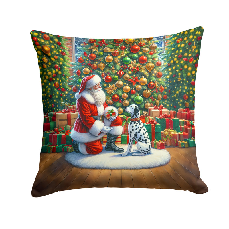Coussin décoratif Dalmatien et Père Noël, H 14 po x l 14 po