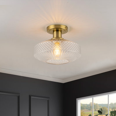 1-Light Geometric Lattice Glass Semi-Flush Mount