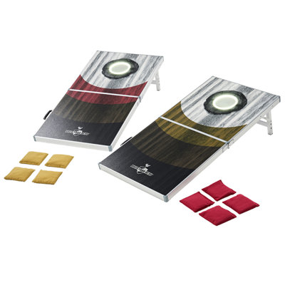 Backyard Hero 4 Ft X 2 Ft Cornhole Set With LED Light Up Ring, Aluminum Frame, Water Resistant Boards, 8 ACA Bean Bags, And Portable Folding Design