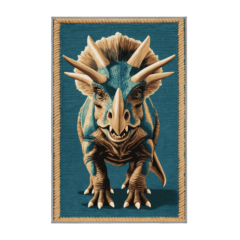 Tapis vert dinosaures lavable à la machine, Rectangulaire 8 pi x 12 pi