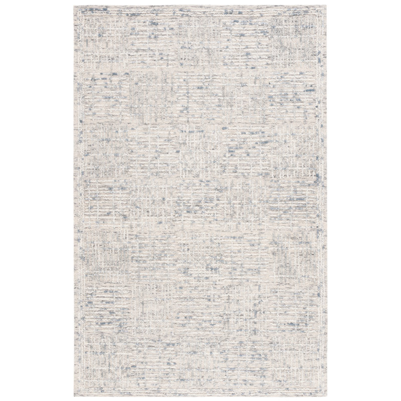 Westhoughton Abstract Hand Tufted Wool Cotton Geometric Rug in Light Blue/Ivory, Rectangle 8' x 10'