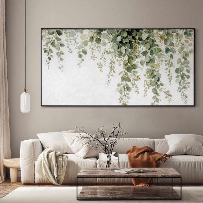 Très grand art mural imprimé sur toile - Vigne suspendue vert sauge, décoration de salle de bain botanique minimaliste - "Assemblage requis du cadre (cadre non fini)"