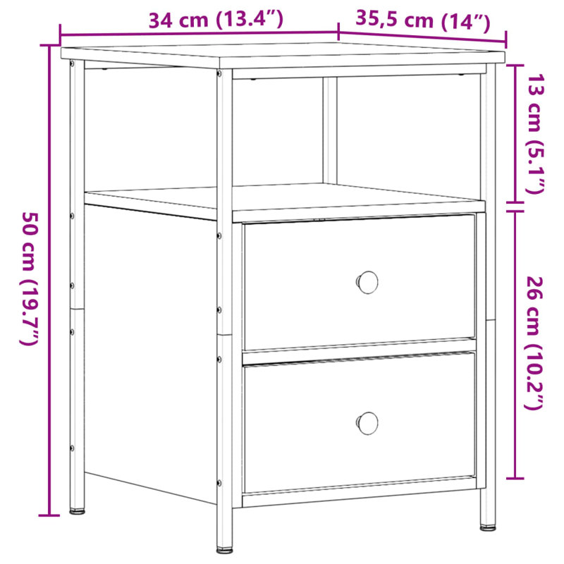 Orlie 34cm W Iron Bedside Table, Artisan Oak