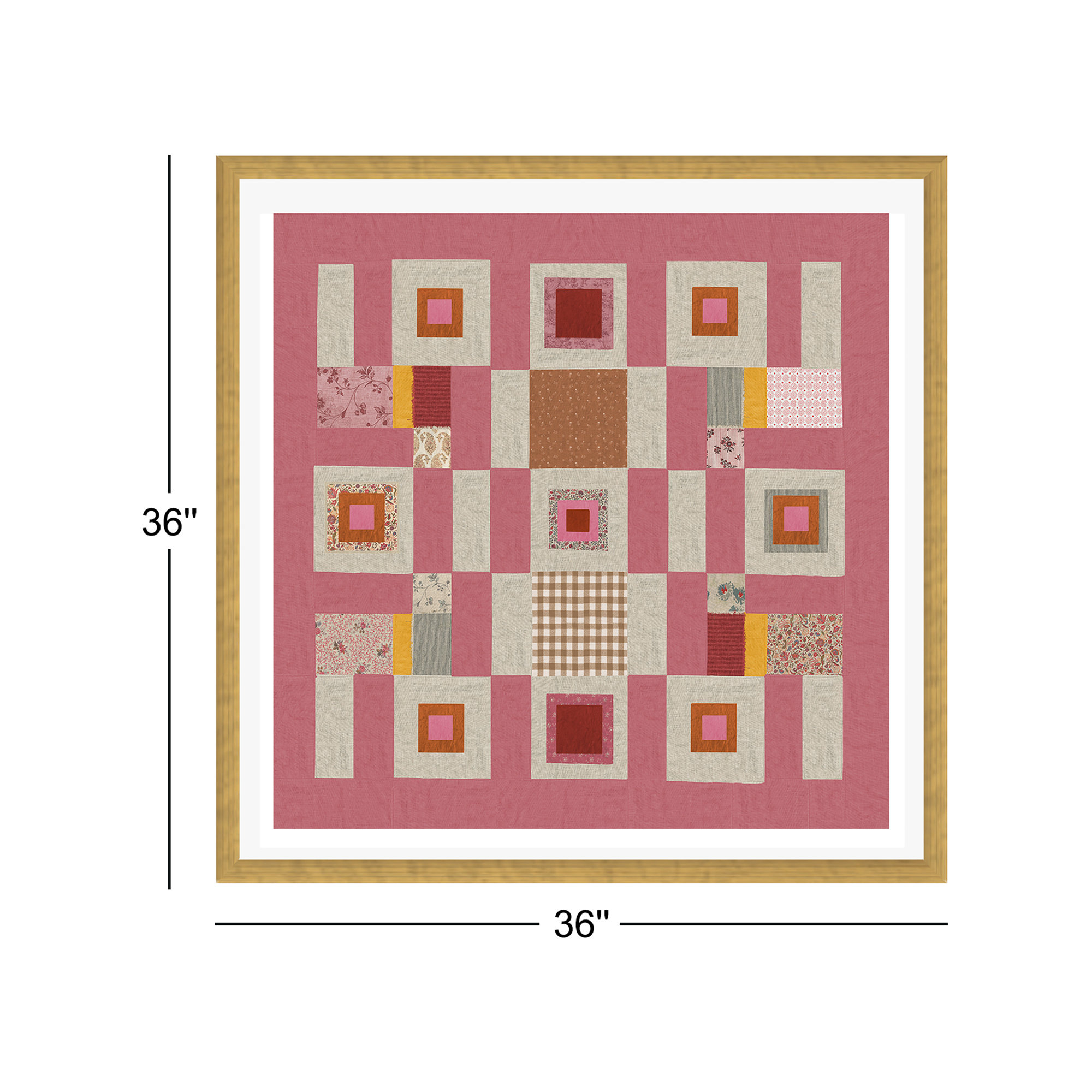 Pink Cottage Quilt, Gold Framed Paper, Yes, 36" H x 36" W x 0.75" D