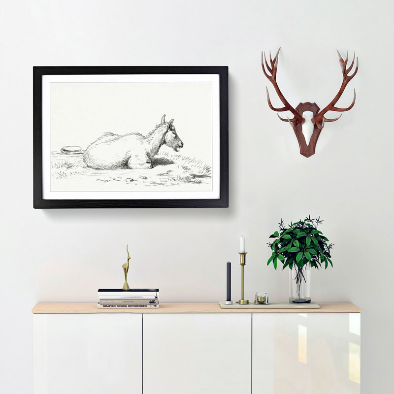 Lying Goat by Jean Bernard - Picture Frame Drawing Print, 48cm H x 65cm W x 2cm D, Black Framed