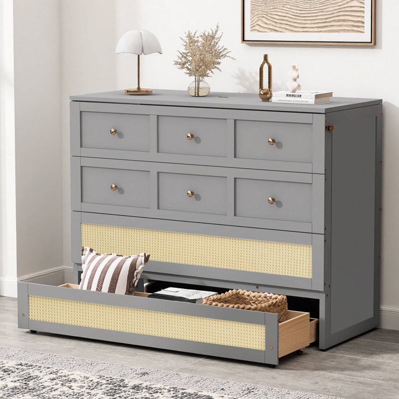 Lit escamotable double avec tiroirs de rangement, lit plateforme pliable peu encombrant en rotin, lit mural en bois aggloméré pour chambre d'amis, aucun sommier requis, capacité de 350 lb