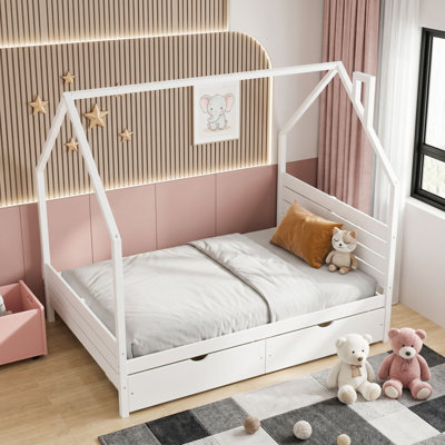 2 Drawers Wood en House Bed with Slats