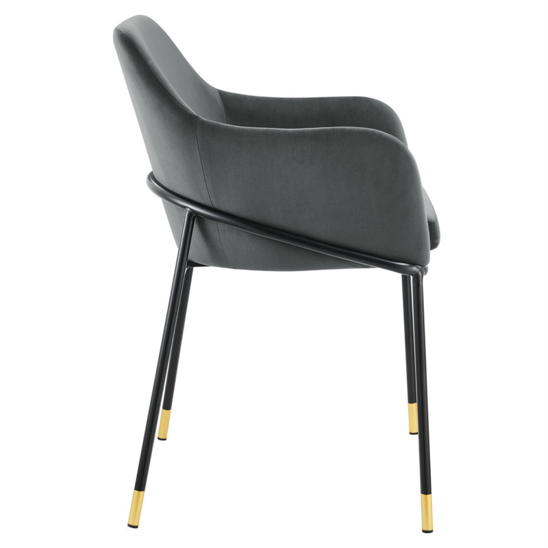 Charcoal Black Velvet Upholstered Arm Chair with Metal Accents