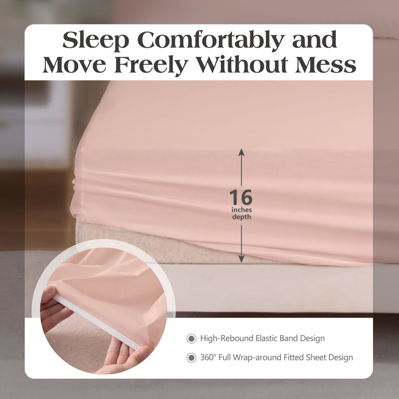 Ensemble de draps 100% coton, Ensemble de draps pour taille de lit double TG ave, Rose