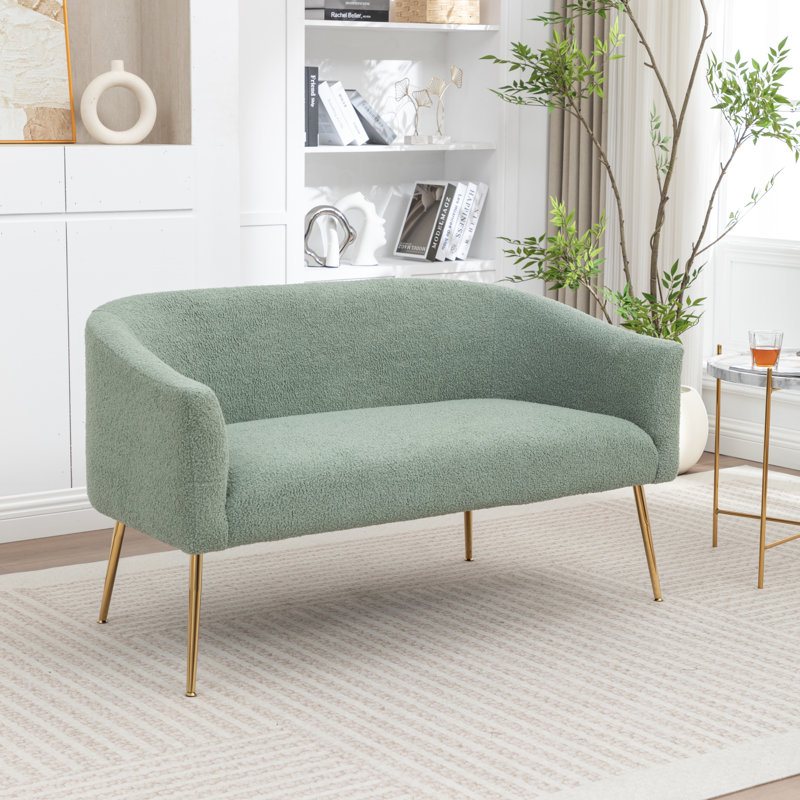 Upholstered Faux Fur Loveseat, Green, Gold