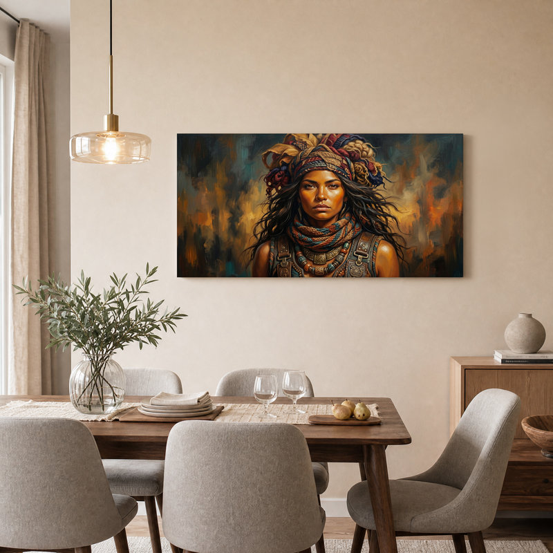 «Woman with Colorful Headwrap and Leather sangles», art mural, L 40 po x H 20 po