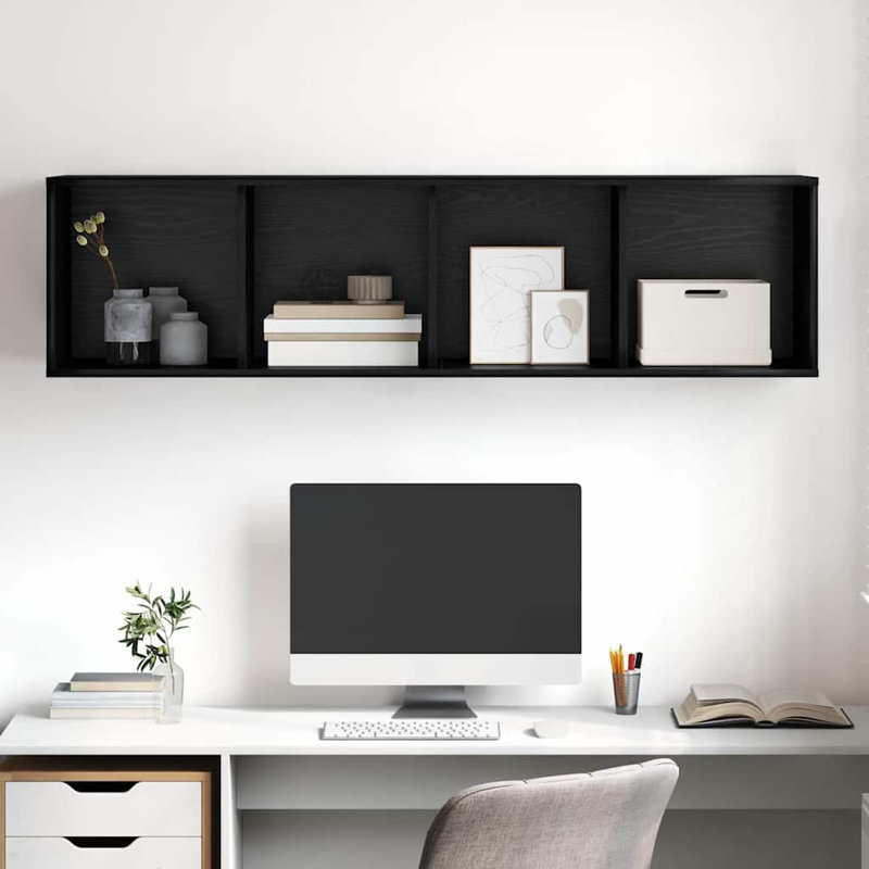 Wall-Mounted TV Cabinet Wall-Mounted, Black Oak, 142.5cm H x 37cm L x 37cm W