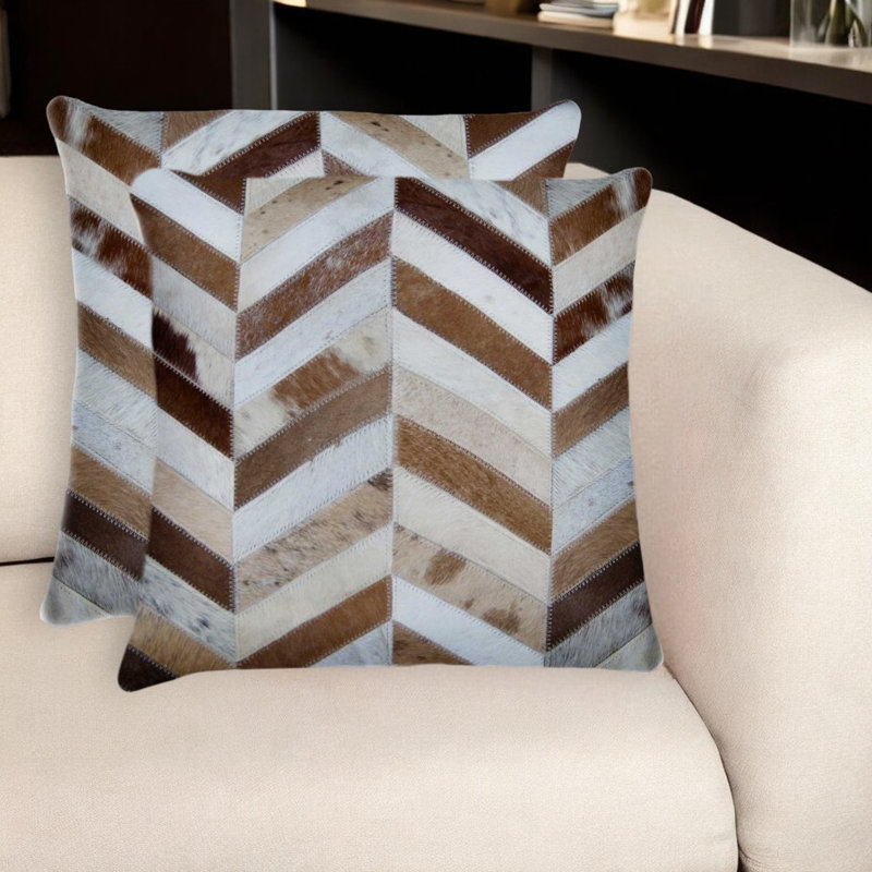 (Set of Two) Chevron Cowhide Throw Pillows, Brown/Natural